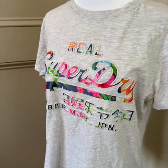 SuperDry Womens Short Sleeve Gray Heathered T-shirt Gloss Tropical G10323SU Sz 8 - Picture 2 of 7